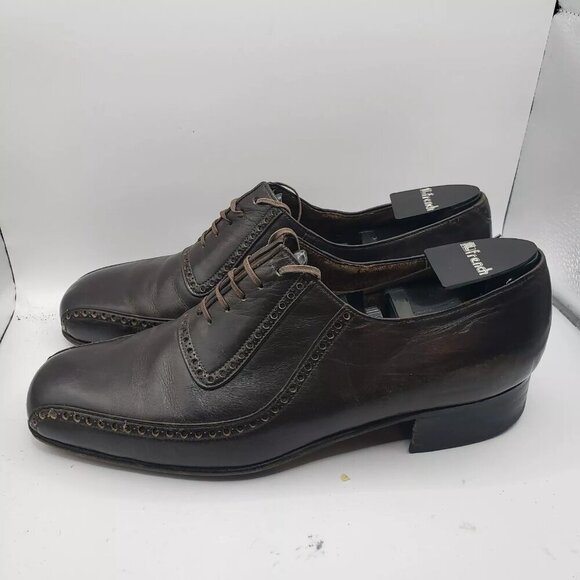 Vintage US9 Handmade Men's Brown Leather Split Toe Lace Up Derby Dress Shoes - Picture 3 of 7